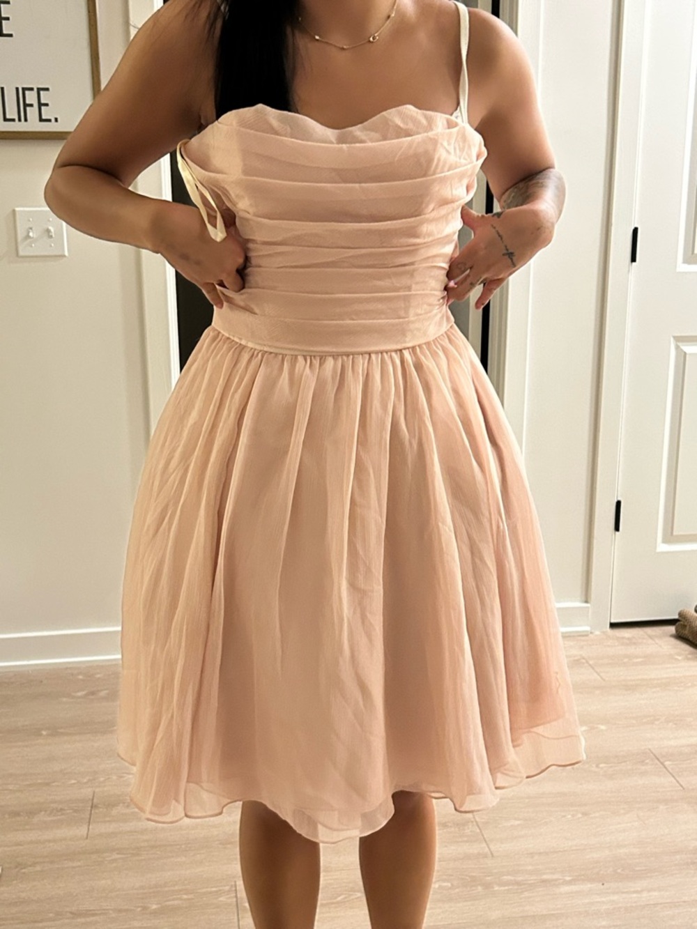 Sleeveless Blush Pink Chiffon Fit-and-Flare Dress